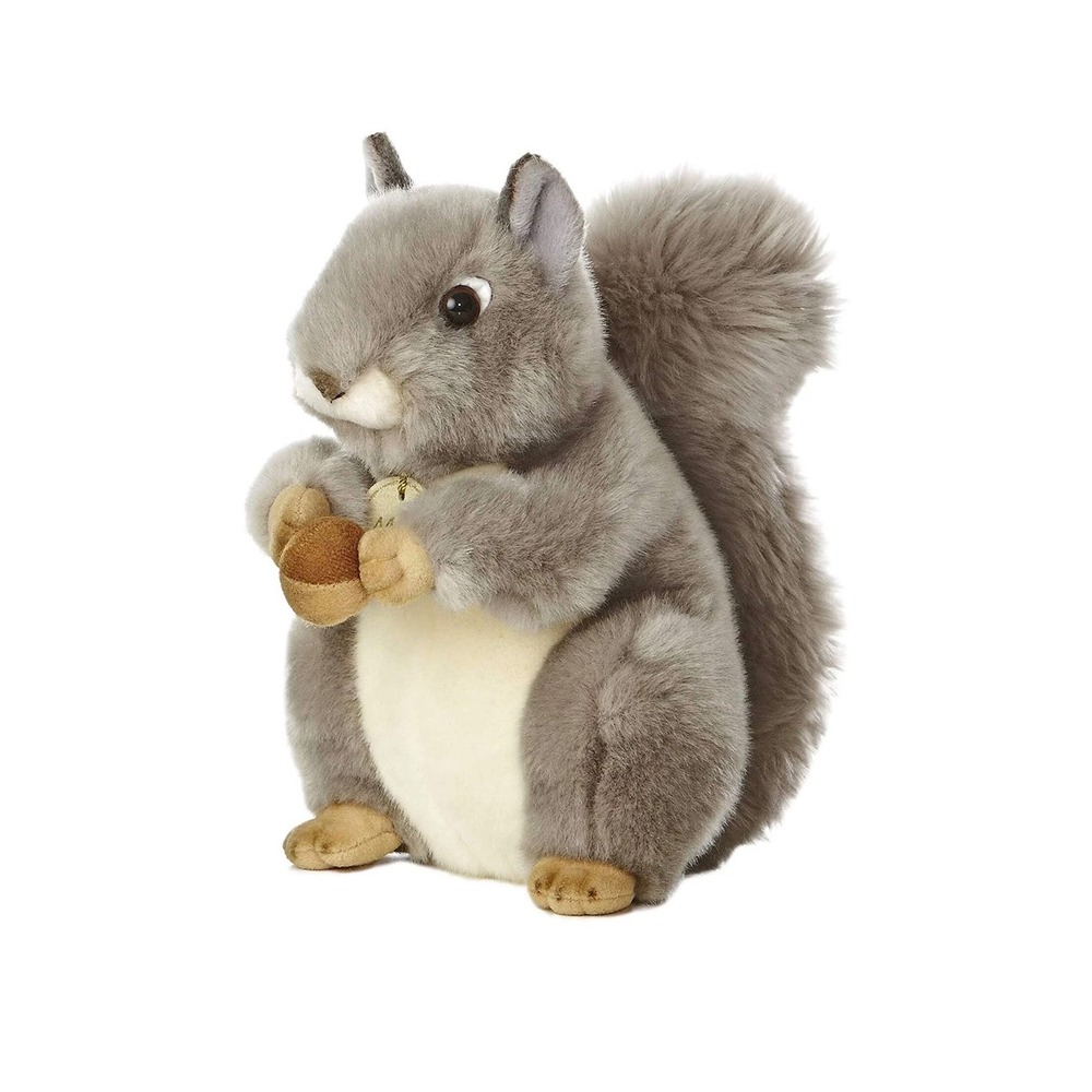 Aurora Miyoni Grey Squirrel Plush Stuffed Animal with Acorn 8 Inch Grey White‎